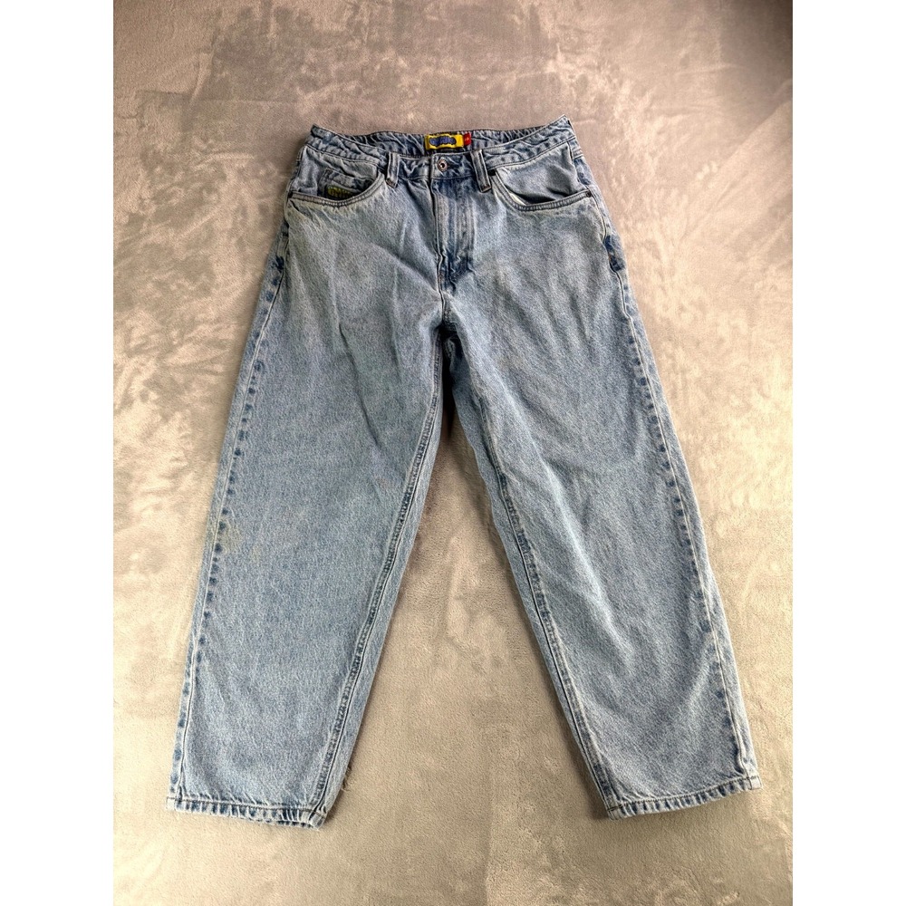 Empyre Baggy Wide Leg Jeans Mens 30 Blue Denim Cotton Skatewear Y2K Embroidered
